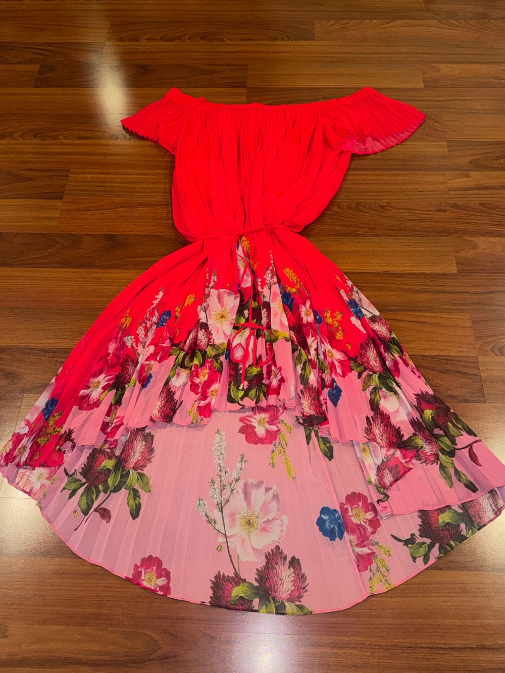 Ted Baker Berry Sundae Bardot Dress Sz 12 Signature Florals Ted Blue Green Pink